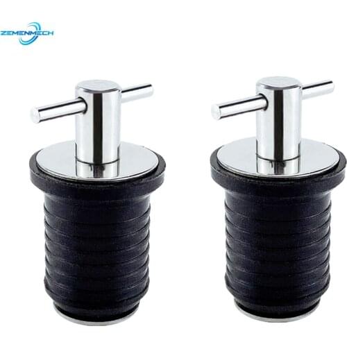 2PCS 304 Stainless Steel Handle Rubber Drain Plug T-Handle TWIST-IN Hull Livewell Bilge Transom Seawall Marine Boat Accessories