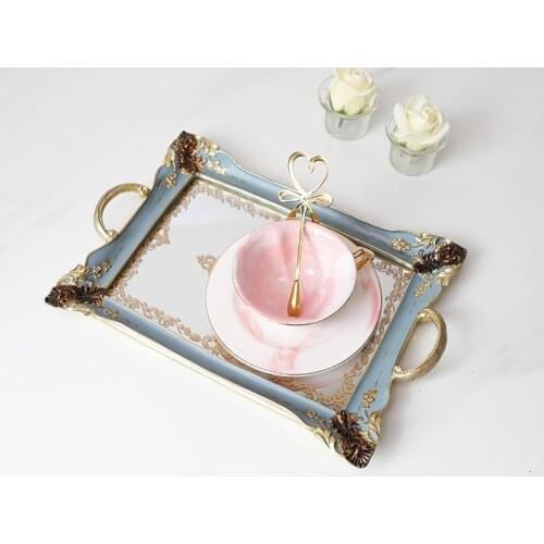 Retro Home Rectangular French Tea Fruit Bowl Jewelry Luxury French Mirror Beauty Salon Essential Oil Tray