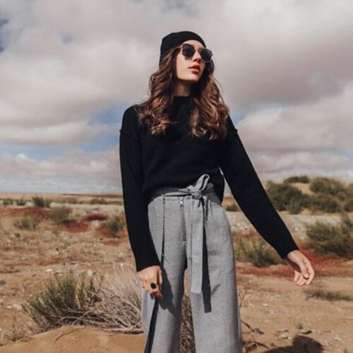 MUICHES Half High Collar A-Straight Knitted Pullover Female Casual Long Sleeve Basic Solid Sweater For Women Home Colthing 2021