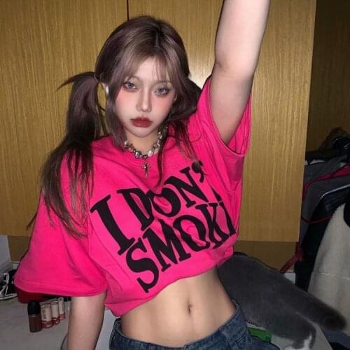2021SS Men Women T-shirt Classic Vintage Rose Red Popular Basic Short Sleeve Shirt I Dont Smoke Y2K Hip Hop Punk Streetwear Top