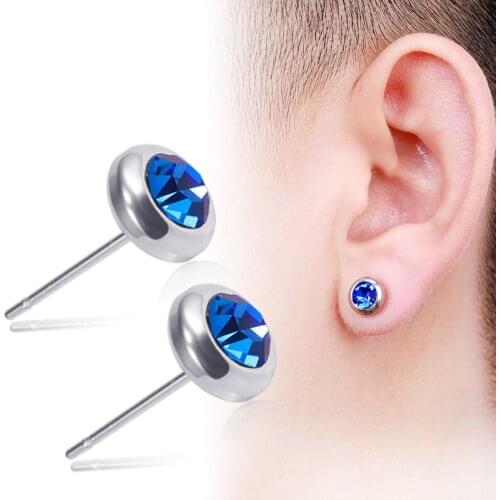 2pcs/lot Steel Sterile Earring Stud Ear Piercings Crystal Gem Ear Studs Earring Cartilage Tragus Piercing Sexy Womem Men Jewelry