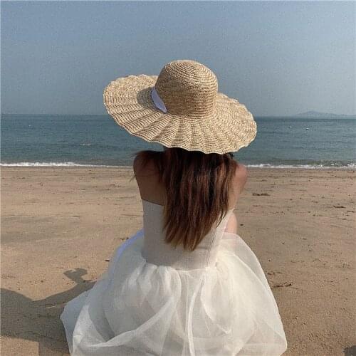 Ins Large Brim Stylish Sun Protection Hats Visor Caps Women Outdoor Holiday Beach Sunscreen Visor Caps Floppy Wave Straw Hat