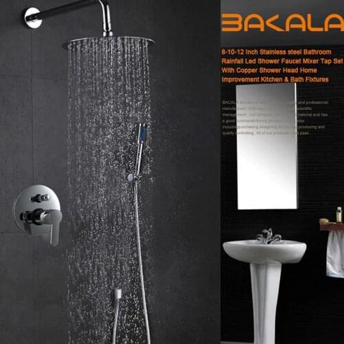 BAKALA Luxury 8-10-12-16 inch Stainless Steel Bathroom rain shower faucets head shower set with hand shower