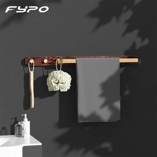 Fypo Towel Bars Black walnut Aluminum Bath Rod Wall Hanging 58cm Poles Rack With Hook Clothes Storage Rack Bathroom Accessories