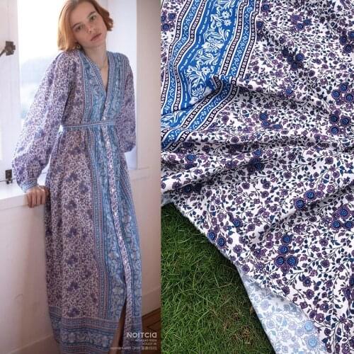 145*150CM 2020 new blue ethnic style small flower skirt dress garment fabric headwear luggage cloth