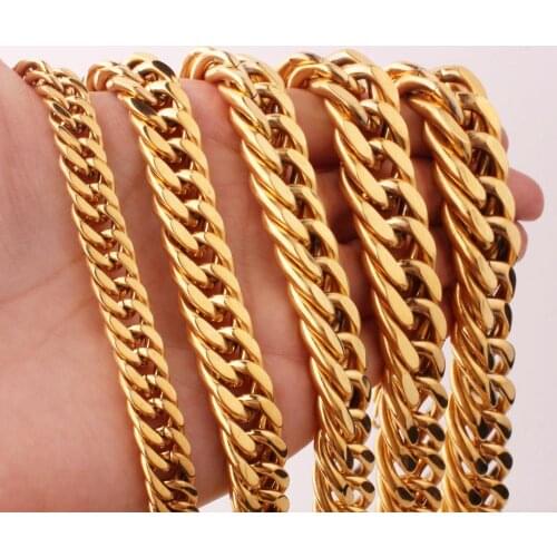 Granny Chic Curb Chain Necklace Miami Cuban Link Chain For Men Gift 6-21mm Long/Choker Wholesale Gold Color Hip Hop Jewelry