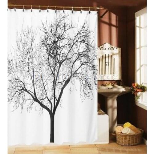 Shower Curtain Black Tree Pattern Bathroom Waterproof Mildewproof Polyester Fabric With 12 Hooks 180cm*180cm (71 Inch)