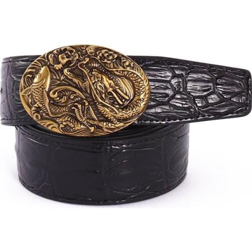 Western cowboy retro dragon belt buckle zinc alloy PU leather belt casual personality decoration men and women