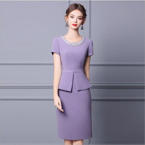 Purple Black Round Neck Summer Lady Fake Two Piece Dress Waist Elegant Temperament Female Skirt Diamond Business Pencil Skirts