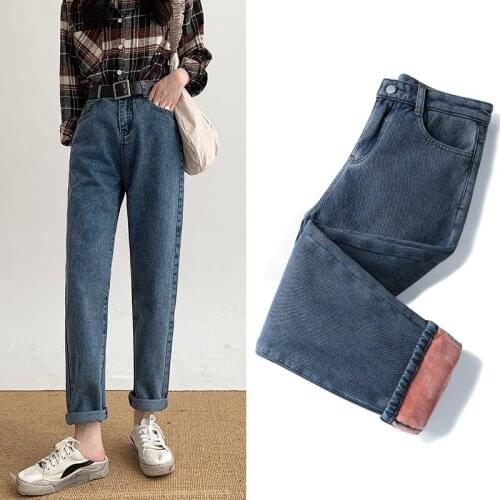 High Waist Warm Jeans For Women Blue Female Black Winter Jeans Women Denim Pants Jean Femme 2020 Ladies Trousers Warm Pants