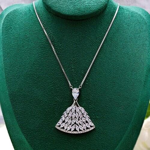 Luxury 100% 925 Sterling Silver Created High Carbon Diamond Princess Dress Pendant Necklace For Women Wedding Party Fine Jewelry