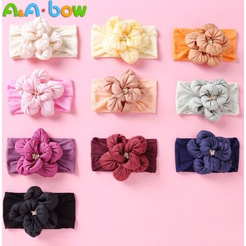 1pcs Big Flower Headbands Elastic Bow Headband 15cm Full Handmade Girls Hair Accessories Nylon Hairband for Baby