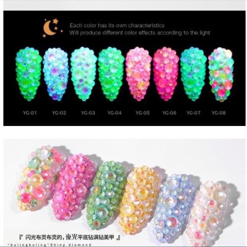 1pack Luminous Crystal Nail Art Rhinestone Decorations 3D Glitter Diamond Jewelly Glow In The Dark Ornaments T0089