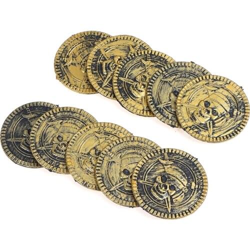 10pcs Plastic Pirate Treasure Coins Party Props Christmas Gift Game Currency Halloween Party Supplies Childrens Toys