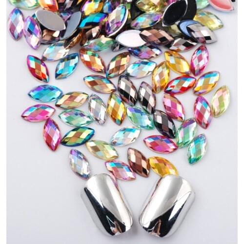1000Pcs Crystal Acrylic Horse eye Rhinestone AB Color 3D Nail Art Flatback Strass Marquise Earth Facet Decorative Gemstones