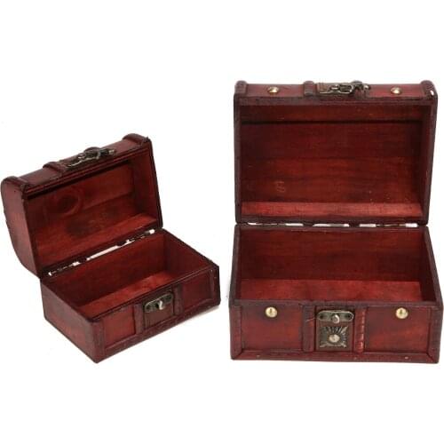 2Pcs Vintage Wooden Jewelry Storage Box Small Treasure Chest Wood Crate Bracelet Pearl Case For Decoration Gift Holder