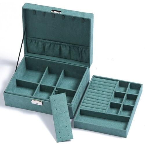 Premium 2-Layer Flannel Jewelry Organizer Box Necklaces Earrings Rings Storage Case Large Capacity With Lock for Women