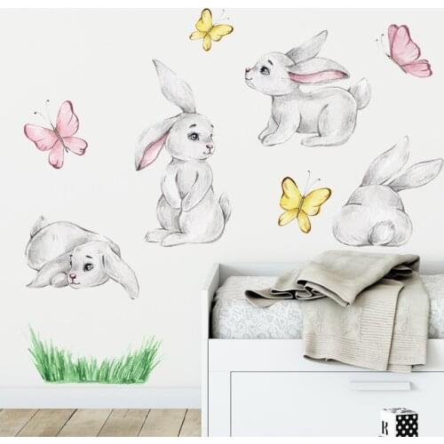 Watercolor Pink Balloon Bunny Cloud Wall Stickers for Kids Room Baby Nursery Room Decoration Wall Decals Boy and Girls Gifts PVC