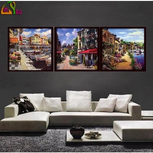 5D Diy Diamond Painting Triptych Mosaic Full Drill Diamond Embroidery Holland Quarters Landscape Cross Stitch Home Decor Gifts