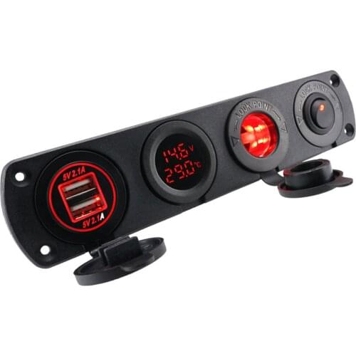 4-in-1 Car Charger Panel Multifinction Dual USB Charger Cigarette Lighter Socket for 12V-24V Car Truck Motorcycle