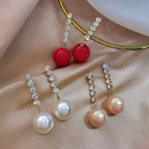 Exknl Crystal Big Pearls Big Drop Long Earrings Fashion Trendy Women Korean Earrings Weddings Female Jewelry Accessories 2021