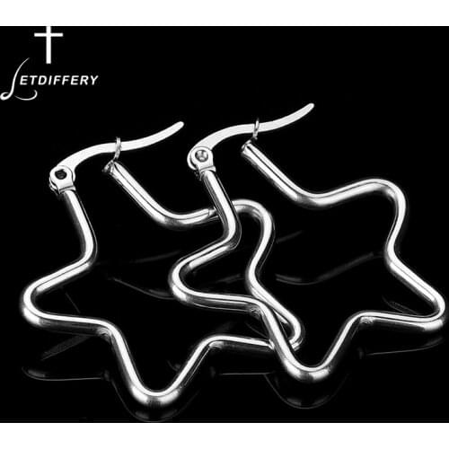Letdiffery Minimalist 30MM 40MM Star Earrings Stainless Steel Smooth Hoop Earrings For Women Simple Party Gift Bijoux Femme