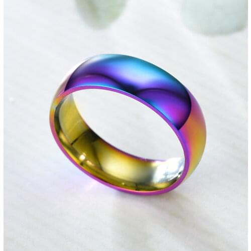 Men Women Rainbow Colorful Ring Titanium Steel Wedding Band Ring Width 6mm Size 6-12 Gift Free Shipping