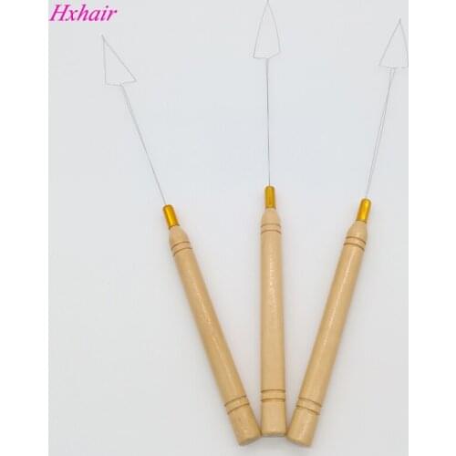 Wholesale-10pcs pulling nano loop threader beading loader with wooden handle for nano micro rings extension hair