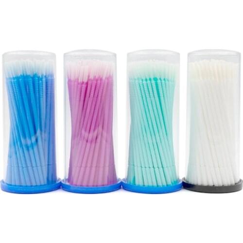 NEW 4 colors long head 100pcs Disposable Makeup Eyelashes Brushes mint Green Micro Mascara Brush use for eyelash perming