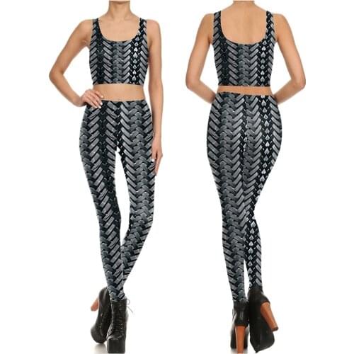 New Sexy Braided Rope 3D Prints Elastic Fitness Gym Sport Workout Leggings Tanks Camis Yoga Pants Two Piece Sets For Women Girls