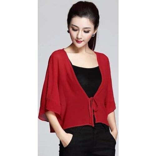 New Summer Basic Womens Chiffon Tops Vintage Fashion Blouses Casual Loose Cardigan Shirt Women Clothes Plus Size M-8XL