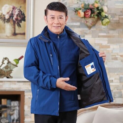 Autumn Winter Mens Thicken Camping Outerwear 2021 New Hooded Hiking Jacket Straight Removable Windbreakers Male Two-Piece Suit