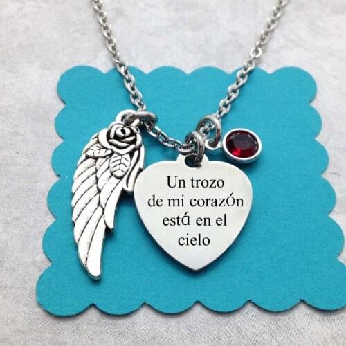 A Piece of my Heart is in Heaven Birthstone Memorial Necklace,Un trozo de mi corazon esta en el cielo, Memorial Sympathy Gifts