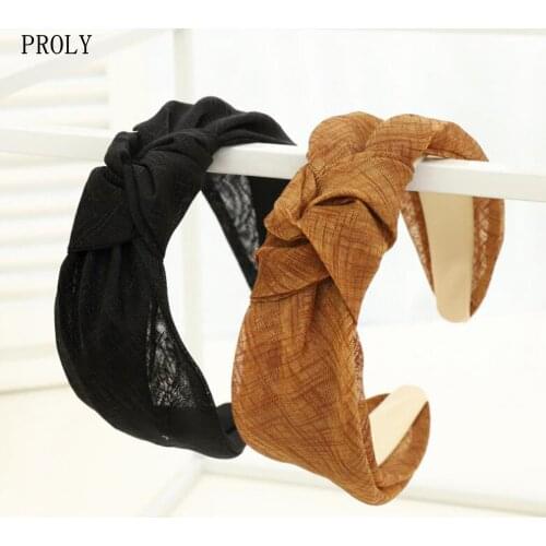 PROLY New Fashion Womens Hairband Fresh Summer Light Net Yarn Headband Center Knot Casual Turban Solid Color Hair Accessories