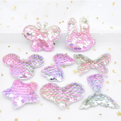 Rainbow Star, Bow Tie, Mermaid Tail, Butterfly, Rabbit, Heart, Mouse Sequins Embroider Applique for DIY Headwear Accessories H67