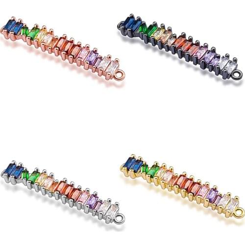 Luxury Rainbow Color Crystal Strip Bohemian Style Alloy Connector DIY Fashion Jewelry Accessories