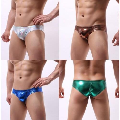 Sexy Mens Briefs Jockstrap PU Leather Seamless Penis Pouch Mini Underwear Shiny Gay Panties Clubwear Calzoncillo Hombre Thongs
