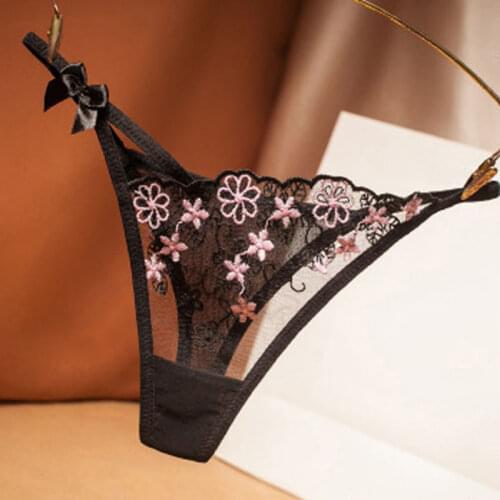 Sexy Ladies Panty Lingerie Erotic Low-Rise Mini Panties Transparent Lace Floral Seamless Thong Underwear Women