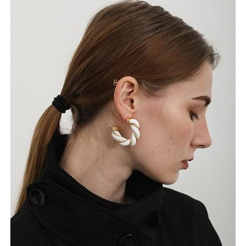 CWEEL Type C BV Twist Trend Leather Round Hoop Earrings Large Statement Accessories Vintage Gold Boho Earings Fashion Jewelry