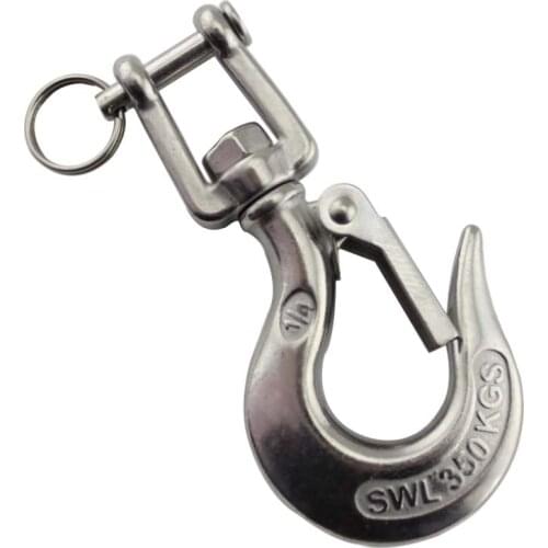 Heavy Duty 350kg 650kg 1000kg 1500kg SS304 Stainless Steel Hoist Hook Cargo Lifting Chain Hook Eye Jaw Swivel Hook with Latch