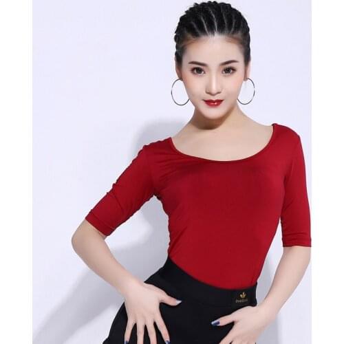 Latin Dance Top Ladies Short Sleeve Round Neck Salsa Tango Cha Cha Rumba Samba Dancing Shirts Female Practice Clothes DNV11894