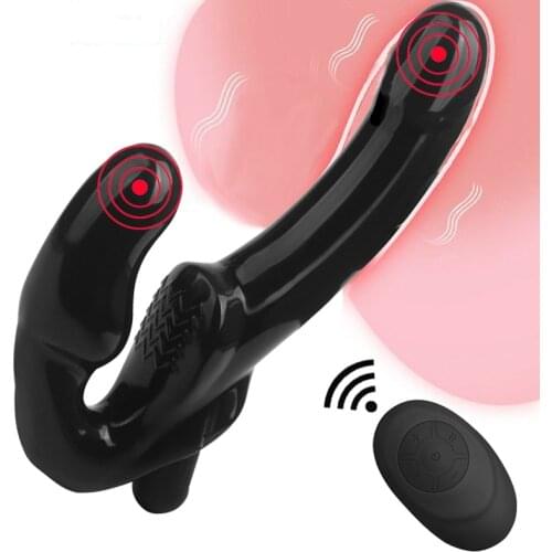 Strapless Strap-on Dildo Vibrator for Couples Strapon for Lesiban Wireless Remote Control Double-Heads Vibrator Adult Sex Toys