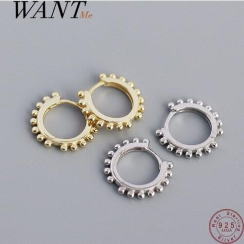 WANTME Genuine 925 Sterling Silver Punk Geometric Bead Ear Buckle Earrings for Women Men Trendy Rock Party Hugging Hoop Jewelry