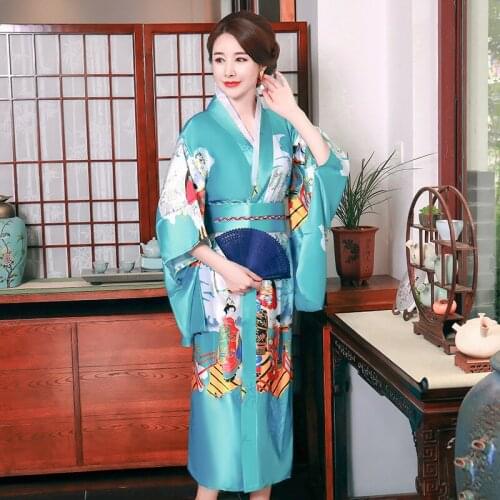 JEMMA LEONG Vintage Japanese Traditional Kimono For Women Satins Yukata Pajamas Oversize Sleepwear Floral Print Asia Clothes
