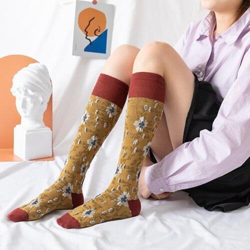Japanese Style Women Long Socks Stockings Autumn Winter Warm Girls Students Over Knee Socks Floral Print Thermal Thigh High Sock