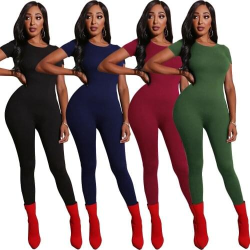 Jumpsuits for Women 2020 Sexy Black Short sleeve Women Jumpsuit Green Rompers Womens Jumpsuit Long Pants Solid Colors