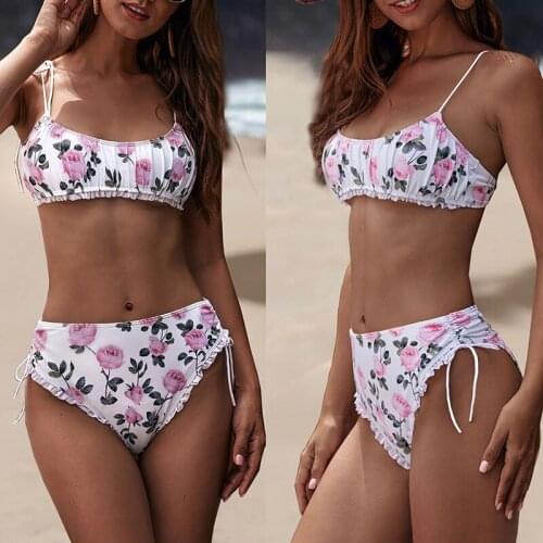 Womens Floral Print High Waist Bikini Sexy Push Up Hot Swimwear Two Pieces Grace Beach Wear Sweet Lace Bathing Swim Suits