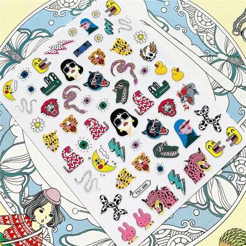 TSC-095 TSC-097 Snake moon leopard tiger lightning 3D Back glue Nail Art Stickers Decals Sliders Nail ornament decoration