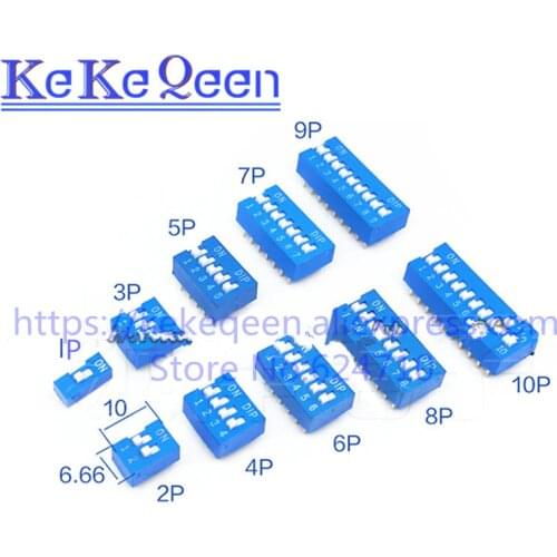 10pcs Slide Type Switch Module 1 2 3 4 5 6 7 8 10 12 PIN 2.54mm Position Way DIP Pitch Toggle Switch Blue Snap Dial Code Switch