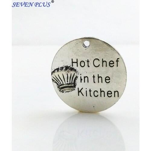 High Quality 20 Pieces/Lot Diameter 25mm Antique Silver Plated Letter Printed Hot Chef In The Kitchen Chef Charm